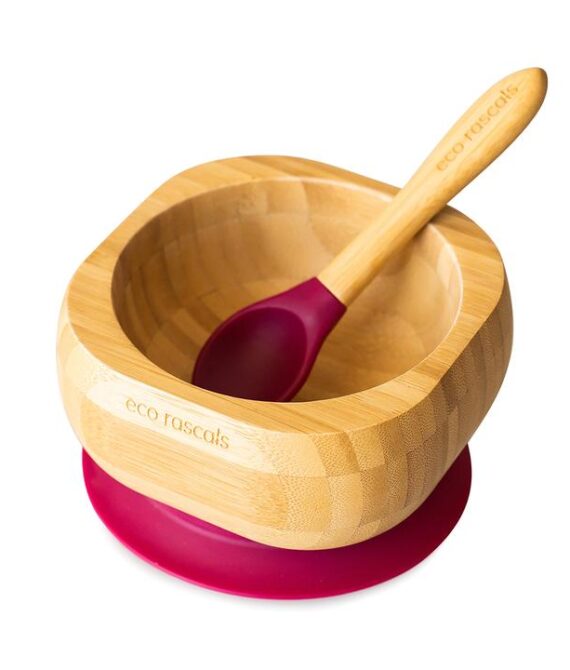 BAMBOO SUCTION BOWL & SPOON Red
