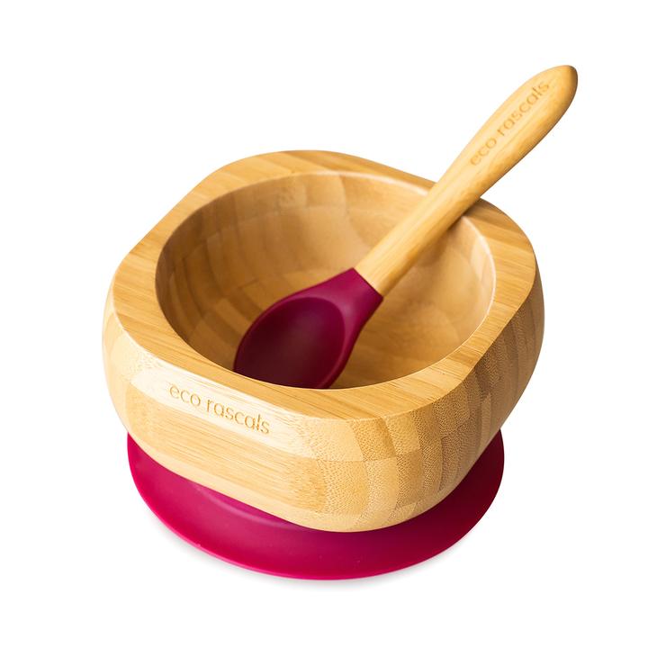 BAMBOO SUCTION BOWL & SPOON Red