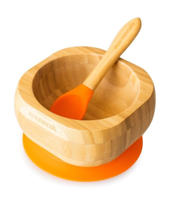 BAMBOO SUCTION BOWL & SPOON Orange