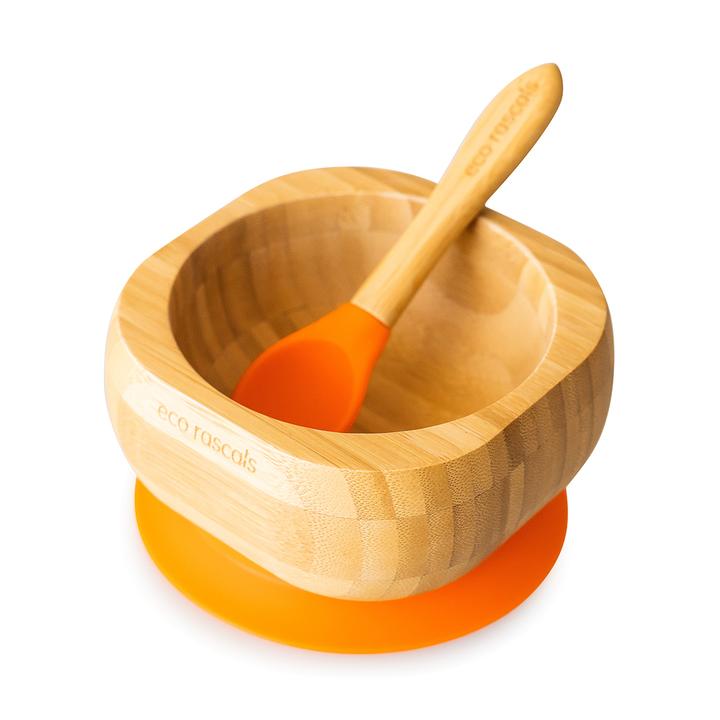 BAMBOO SUCTION BOWL & SPOON Orange