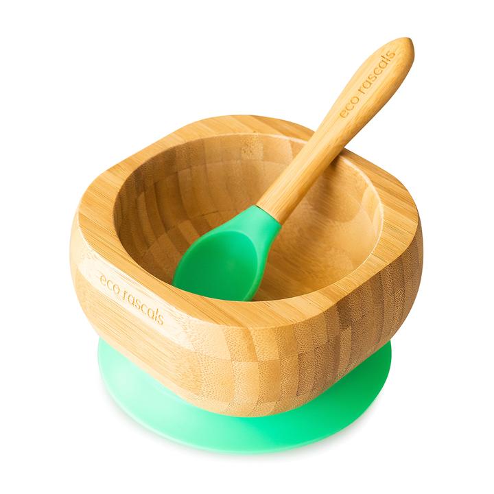 Bamboo Suction Bowl & Spoon Green