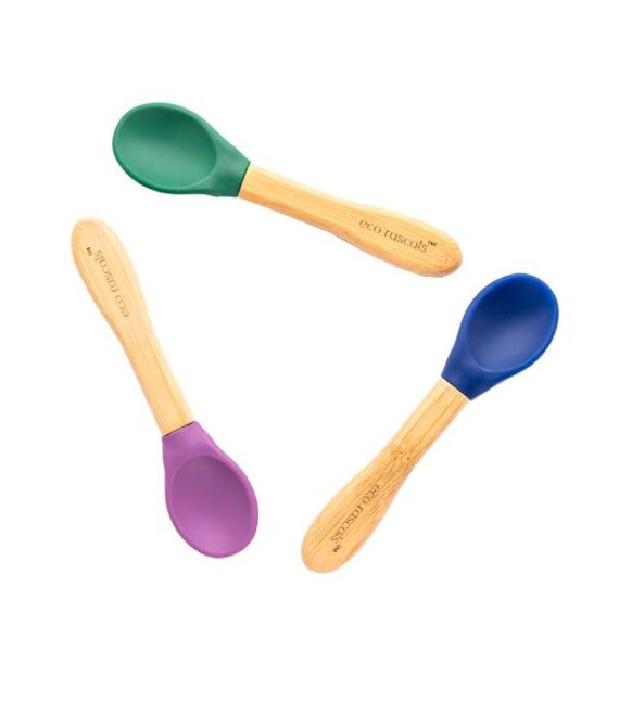 Bamboo spoons for babies and toddlers 4m+, Blue, Green, Purple
