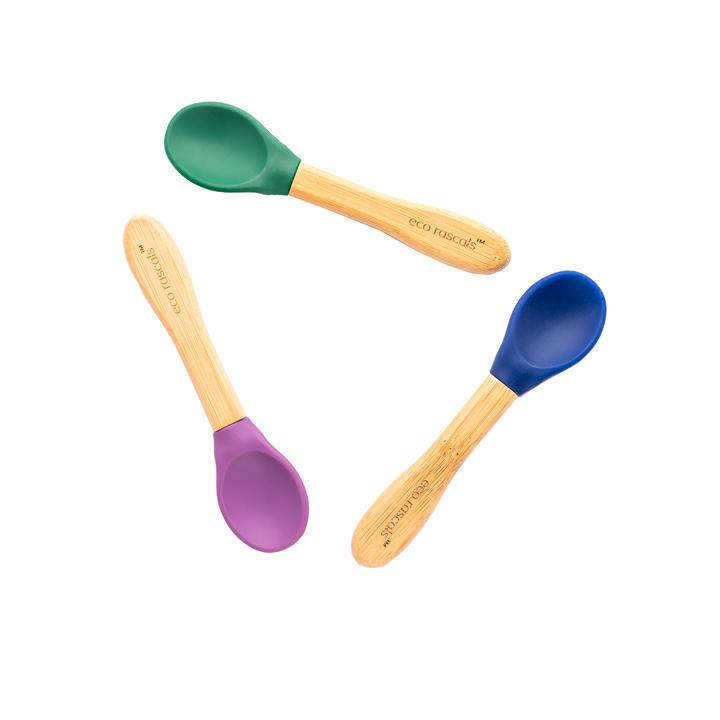 Bamboo spoons for babies and toddlers 4m+, Blue, Green, Purple