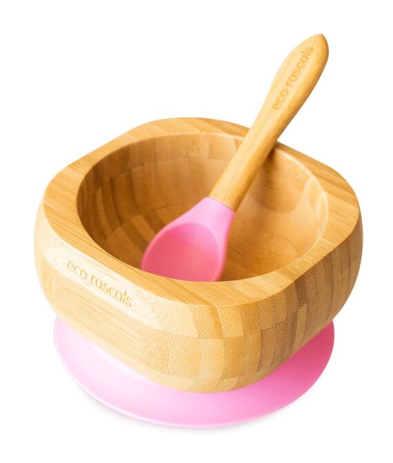 BAMBOO SUCTION BOWL & SPOON Pink