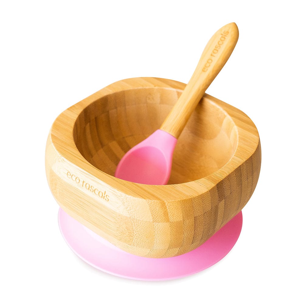 BAMBOO SUCTION BOWL & SPOON Pink