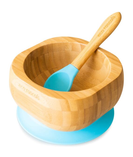 BAMBOO SUCTION BOWL & SPOON Blue