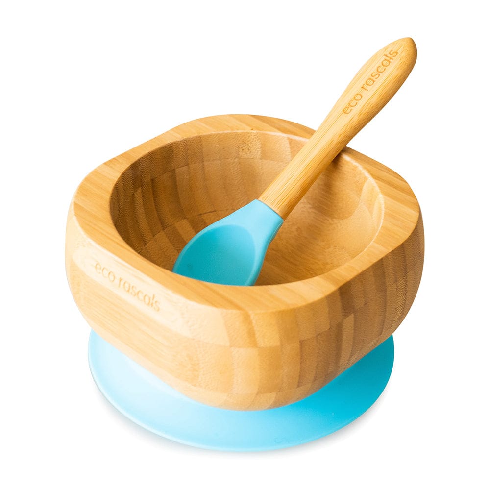 BAMBOO SUCTION BOWL & SPOON Blue