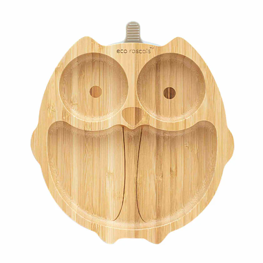 BAMBOO SUCTION PLATE – OWL GREY